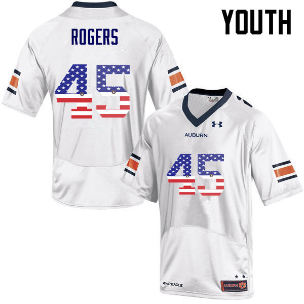 Youth #45 Jacob Rogers Auburn Tigers USA Flag Fashion College Football Jerseys-White - Click Image to Close